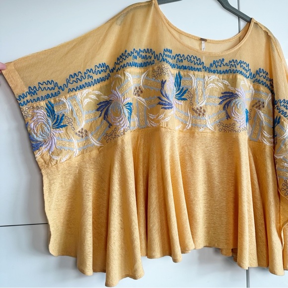 Free People Love Letter Tangerine Orange Size Small Boho Embroidered Linen - Picture 5 of 11